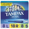 Tampax Pearl Tampons Trio Multipack with LeakGuard Braid, Light/Regular/Super Absorbency, 34 Ct