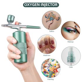 Oxygen Injector Mini Air Compressor Kit Air-Brush Paint Spray Gun Airbrush For Nail Art Tattoo Craft Cake Nano Fog Mist Sprayer (Color: Green)